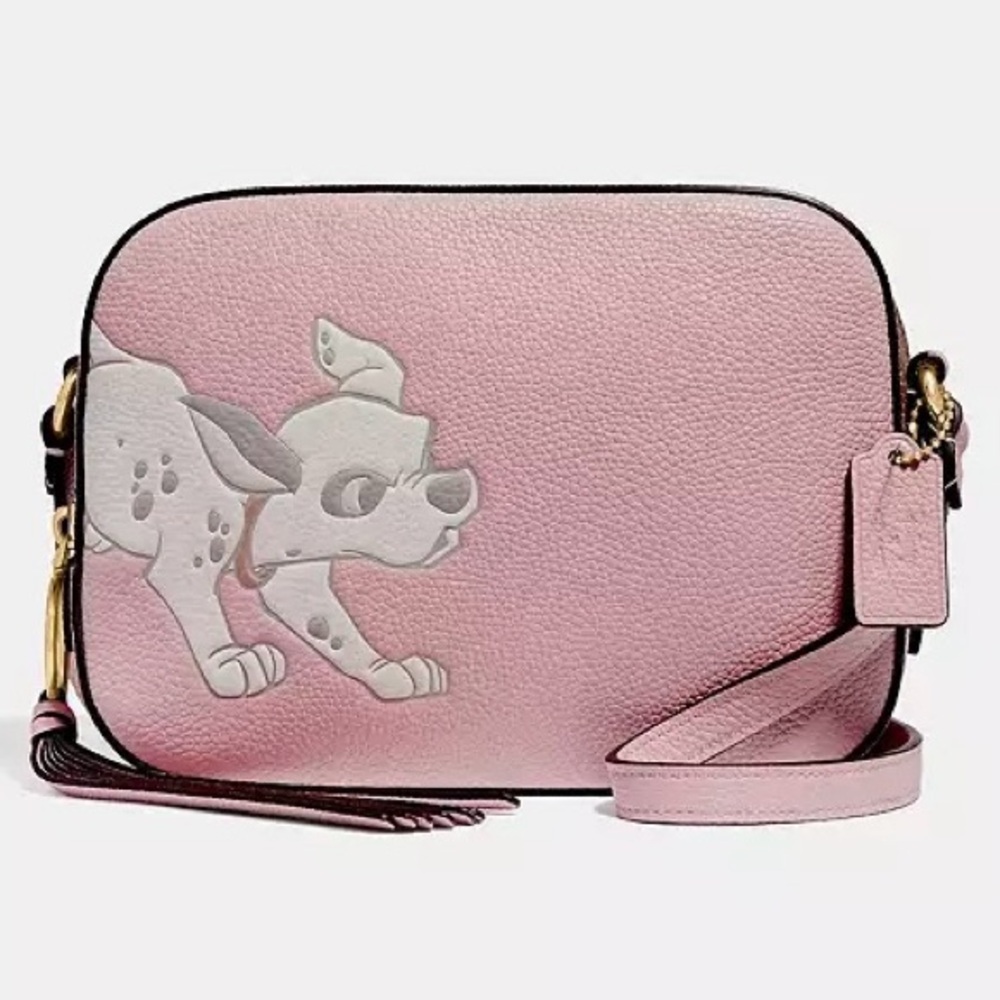 Authentic Coach x Disney Dalmatian Crossbody Camera Bag Pink Leather Clutch Dog